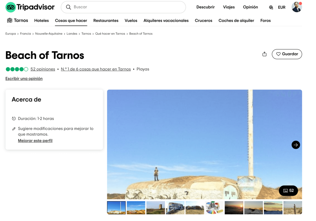 Tripadvisor como página de experiencias