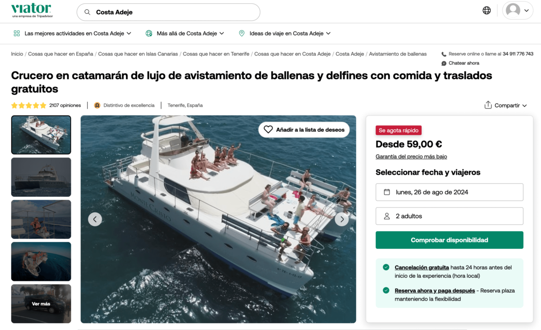 Viator como página de experiencias